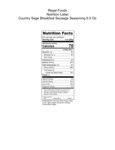 Regal Country Sage Breakfast Sausage Seasoning Nutrition Information