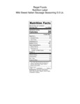 Regal Mild Sweet Italian Sausage Seasoning 5.5 Lb. Single Ingredient Nutrition Labels
