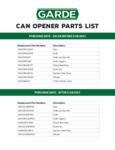 Garde Can Opener Parts List