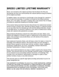 BREEO LIMITED LIFETIME WARRANTY BREEO LIMITED LIFETIME WARRANTY