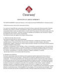 Clearway - Certificate of Limited Warranty Clearway - Certificate of Limited Warranty