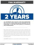 HV Fan Warranty 2 Years
