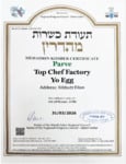 Yo Egg Kosher Certificate