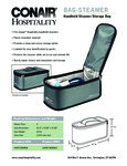 Bag Steamer Conair Hospitality storage bag spec sheet