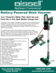 BISSELL BGSV696 BATTERY POWERED STICK VACUUM spec sheet