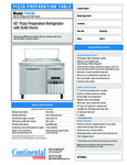Continental Refrigerator PA43N Spec sheet Continental Refrigerator PA43N Spec sheet