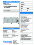 Continental Refrigerator PA93N Specsheet
