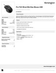 Kensington Pro Fit Wired Mouse Specsheet