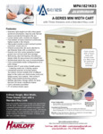 A-SERIES NARROW ALUMINUM KEY LOCK MINI WIDTH CART, X-SHORT HEIGHT, THREE DRAWERS spec sheet