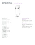simplehuman CW1392 40 Liter Step Can, White Slim Spec Sheet