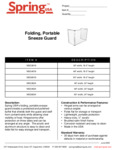 Spring USA Folding Portable Sneeze Guard Spec Sheet