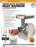 Weston 33-0201-W Heavy Duty #8 Electric Meat Grinder Spec Sheet Weston 33-0201-W Heavy Duty #8 Electric Meat Grinder Spec Sheet