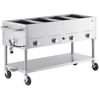 Backyard Pro Four Pan Open Well Mobile Liquid Propane Outdoor Steam Table with Undershelf - 14,000 BTU