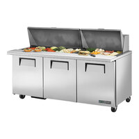 True TSSU-72-30M-B-ST-HC 72 3/8" 3 Door Mega Top Refrigerated Sandwich Prep Table