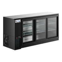 Avantco UBB-72S-GT 73" Black Underbar Height Narrow Sliding Glass Door Back Bar Refrigerator with Galvanized Top and LED Lighting