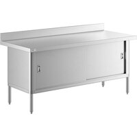 Steelton 30" x 72" 16 Gauge Type 430 Stainless Steel Enclosed Base Sliding Door Table with 4" Backsplash