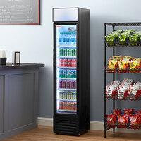 Galaxy GDN-5 16 9/16" Black Swing Glass Door Merchandiser Refrigerator with Red, White, and Blue LED Lighting