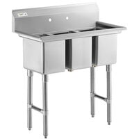 Regency 39" 16-Gauge Stainless Steel Three Compartment Commercial Sink with Stainless Steel Legs, Cross Bracing, and without Drainboard - 10" x 14" x 12" Bowls