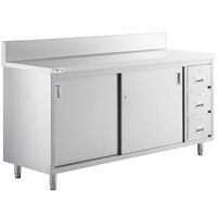Regency 24" x 72" 16 Gauge Type 304 Stainless Steel Enclosed Base Sliding Door Table with Drawers and 6" Backsplash