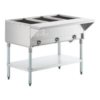 ServIt GST-3WE-LP Three Pan Open Well Liquid Propane Steam Table with Undershelf - 10,500 BTU