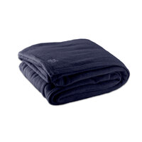 Oxford 90" x 90" Queen Size Navy Blue 100% Polyester Fleece Hotel Blanket - 4/Case