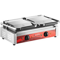 Avantco P84 Double Commercial Panini Sandwich Grill with Grooved Plates - 18 3/16" x 9 1/16" Cooking Surface - 120V, 3500W