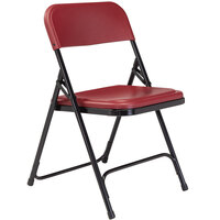 National Public Seating 818 Black Metal Folding Chair with Burgundy Plastic Seat - 4/Pack