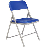 National Public Seating 805 Gray Metal Folding Chair with Blue Plastic Seat - 4/Pack