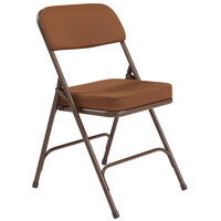 National Public Seating 3219 Brown Metal Folding Chair with 2" Antique Gold Fabric Padded Seat - 2/Pack