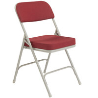 National Public Seating 3218 Gray Metal Folding Chair with 2" New Burgundy Fabric Padded Seat - 2/Pack