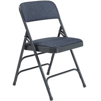 National Public Seating 2304 Char-Blue Metal Folding Chair with 1 1/4" Imperial Blue Fabric Padded Seat - 4/Pack