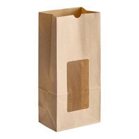 Choice 6" x 12 1/2" 8 lb. Brown Kraft Paper Cookie / Coffee / Donut Bag with Window - 500/Case