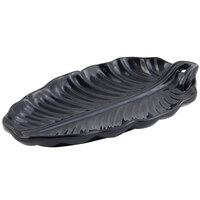 Bon Chef 9800 10" x 5" Black Sandstone Finish Cast Aluminum Leaf Platter