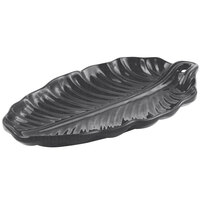 Bon Chef 9800 10" x 5" Black Speckled Sandstone Finish Cast Aluminum Leaf Platter