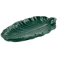 Bon Chef 9800 10" x 5" Hunter Green Sandstone Finish Cast Aluminum Leaf Platter