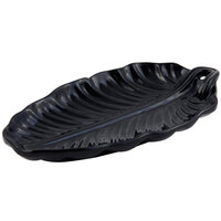 Bon Chef 9802 19 1/2" x 11" Black Sandstone Finish Cast Aluminum Leaf Platter