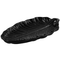 Bon Chef 9802 19 1/2" x 11" Black Speckled Sandstone Finish Cast Aluminum Leaf Platter