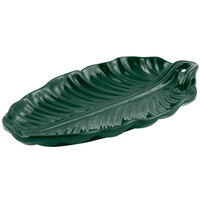 Bon Chef 9802 19 1/2" x 11" Hunter Green Sandstone Finish Cast Aluminum Leaf Platter