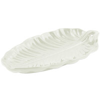 Bon Chef 9802 19 1/2" x 11" Ivory Sandstone Finish Cast Aluminum Leaf Platter