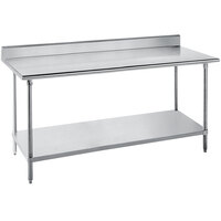 Advance Tabco SKG-307 30" x 84" 16 Gauge Super Saver Stainless Steel Commercial Work Table with Undershelf and 5" Backsplash