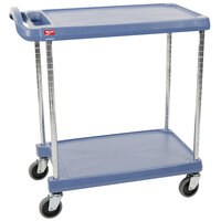 Metro myCart MY2636-25BU Blue Antimicrobial Utility Cart with Two Shelves and Chrome Posts - 28" x 40"