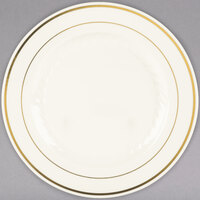 Fineline Silver Splendor 509-BO 9" Bone / Ivory Plastic Plate with Gold Bands - 120/Case