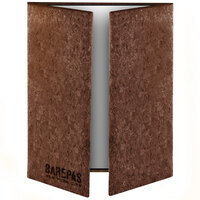 Menu Solutions CO55C-DB 4 1/4" x 11", 8 1/2" x 11" Customizable Dark Cork Gatefold Style 3 View Menu Cover