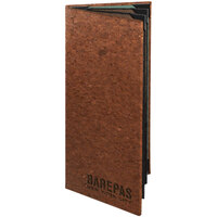 Menu Solutions CO660BA-DB 4 1/4" x 11" Customizable Dark Cork 6 View Booklet Menu Cover