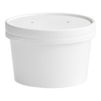 Choice 8 oz. Double Poly-Coated White Paper Food Cup with Vented Paper Lid - 25/Pack