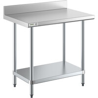 Regency 24 inch x 36 inch 18-Gauge 304 Stainless Steel Commercial Work Table with 4 inch Backsplash and Galvanized Undershelf