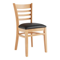 Lancaster Table & Seating Natural Finish Wood Ladder Back Chair with Black Vinyl Seat - Assembled