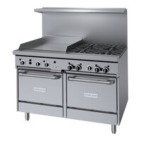 Garland GF48-4G24LL Natural Gas 4 Burner 48" Range with Flame Failure Protection, 24" Griddle, and 2 Space Saver Ovens - 204,000 BTU