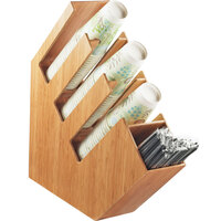 Cal-Mil 2051-60 Bamboo Slanted Countertop Cup, Lid and Straw Organizer