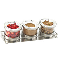 Cal-Mil 1850-4-55HL Mixology Stainless Steel Three 16 oz. Jar Horizontal Display with Hinged Lids- 13 1/2" x 5" x 4 3/4"